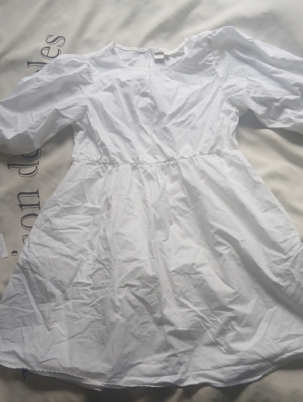 White Puff Babydoll Sleeve Cotton Dress Small By Twik